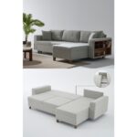 Rengar Köşe Takımı & Yataklı Bazalı Keten Kumaş Köşe Koltuk Takımı - Gri