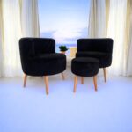 EDAM Siyah Teddy Kumaş Çay Seti Ikili Koltuk Berjer ve Puf Takımı (Salon, Balkon, Ofis) 3'lü Takım