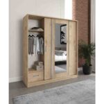 Merlin Mobilya Luna Lefkas 3 Kapaklı 2 Çekmeceli Aynalı Sürgülü Dolap