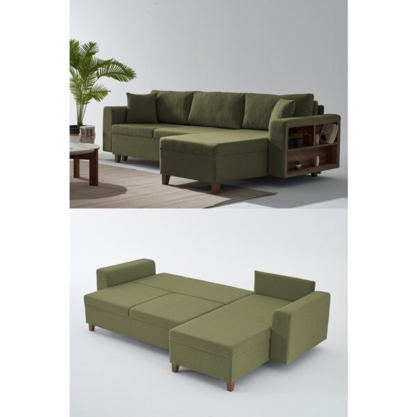 Rengar Köşe Takımı & Yataklı Bazalı Keten Kumaş Köşe Koltuk Takımı - Yeşil B18