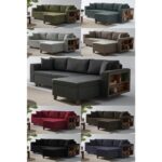 Rengar Köşe Takımı & Yataklı Bazalı Keten Kumaş Köşe Koltuk Takımı - Yeşil B18 - Görsel 2