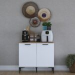 Rani JE190 Kahve Köşesi Çok Amaçlı Dolap 2 Kapaklı Kiler Mutfak Dolabı Beyaz - Sepet Ceviz - Görsel 3