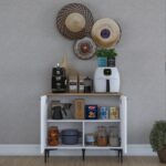 Rani JE190 Kahve Köşesi Çok Amaçlı Dolap 2 Kapaklı Kiler Mutfak Dolabı Beyaz - Sepet Ceviz - Görsel 4