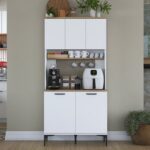 Rani JE192 Çok Amaçlı Dolap 5 Kapaklı Kiler Mutfak Dolabı Beyaz - Sepet Ceviz - Görsel 3