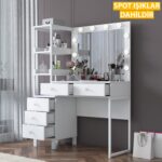 Rani BJ128 Hollywood Işıklı Aynalı Kulis Makyaj Masası 5 Çekmeceli Raflı Takı Düzenleyici Beyaz - Görsel 5