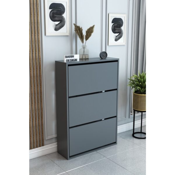 Barin Design 3 Raflı Ayakkabılık Düşer Kapak Kayar Kapak Vestiyer Portmanto Katlı Bölmeli Kapı Önü Modern