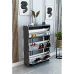 Barin Design 3 Raflı Ayakkabılık Düşer Kapak Kayar Kapak Vestiyer Portmanto Katlı Bölmeli Kapı Önü Modern - Görsel 3