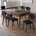 Canisa Exve Serisi 80 x 132 Açılabilir Barok Ahşap Desen Masa Takımı ve 6 Antrasit Sandalye