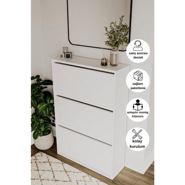 Dewoody Düşer Kapak Ayakkabılık 3 Bölmeli Ayakkabılık Duvara Montajlanabilir