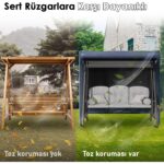 Haegs Bahçe Salıncak Koruma Örtüsü Üç Kişilik Tenteli Hamak Salıncak Kılıfı Branda 210 x 125 x 170 cm  Gri - Görsel 3