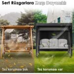Haegs Bahçe Salıncak Koruma Örtüsü Üç Kişilik Tenteli Bahçe Salıncağı Kılıfı 210 x 125 x 170 cm  Siyah - Görsel 3