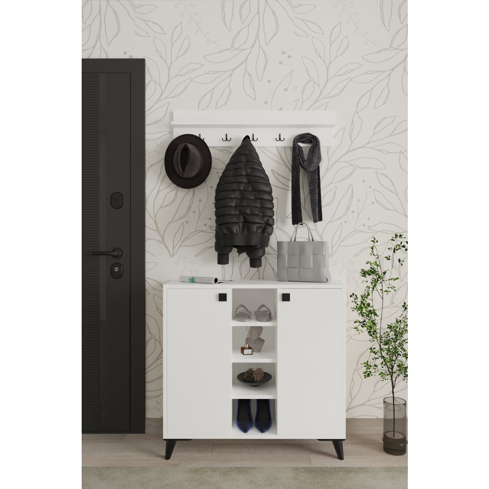 110000943809254.jpg Decomob Albena 2 Kapaklı Ayakkabılık, Vestiyer, Portmanto, Askılık, 90 cm - Görsel 1