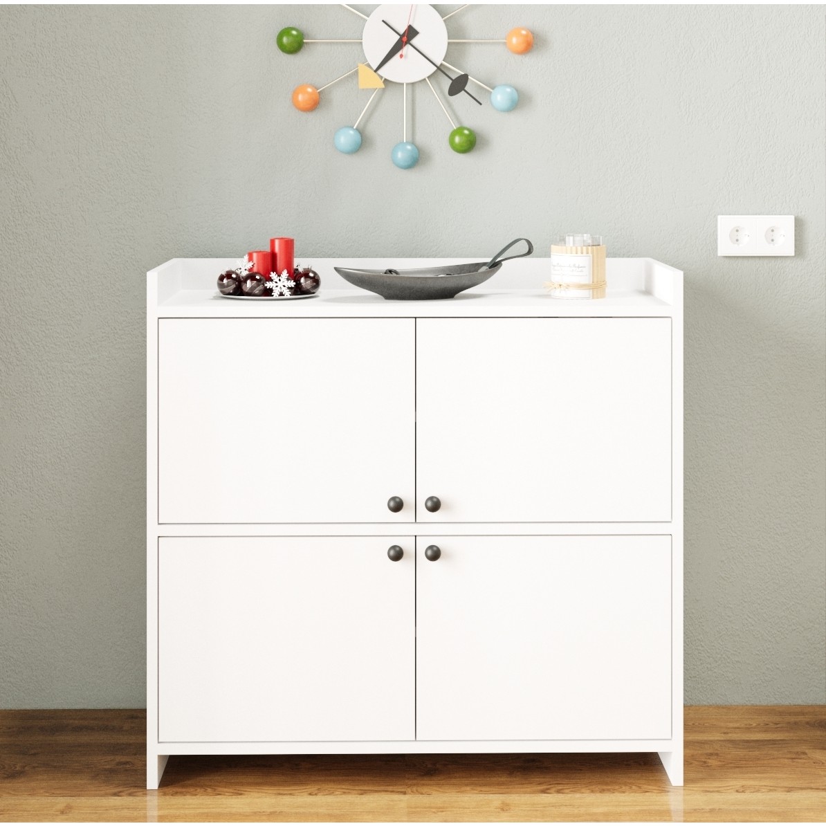 110000947399026.jpg Aeka AE-3060 Forum Beyaz 4 Kapaklı, 4 Raflı, Ayakkabılık, Çok Amaçlı Dolap, Kahve Köşesi, Balkon, Banyo, - Görsel 1