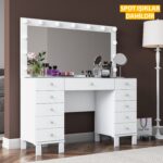 Rani BJ137 Hollywood Işıklı Aynalı Kulis Makyaj Masası Cam Tablalı 11 Çekmeceli Takı Düzenleyici Beyaz - Görsel 5