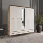 Comiet Pera 5 Kapaklı Aynalı Çekmeceli Mdf Gardırop - Görsel 2