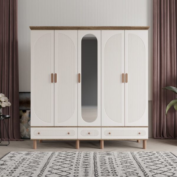 Comiet Soho 5 Kapaklı Aynalı Çekmeceli Mdf Gardırop