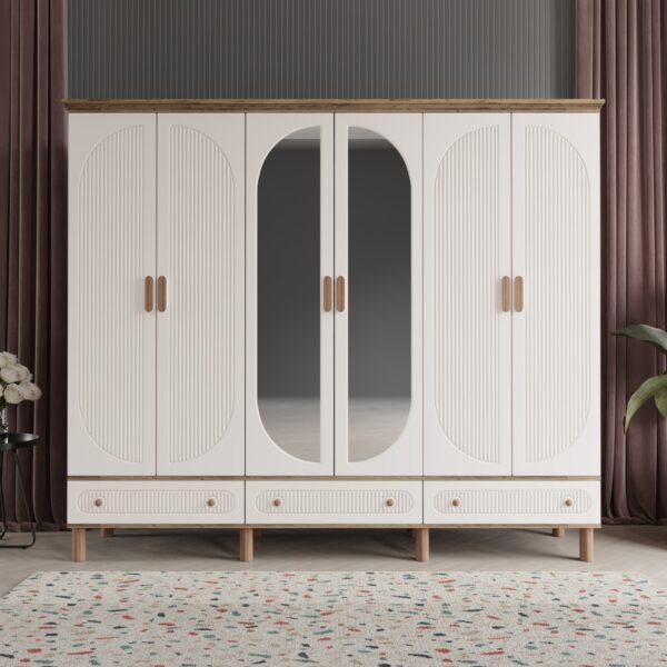 Comiet Soho 6 Kapaklı Aynalı Çekmeceli Mdf Gardırop