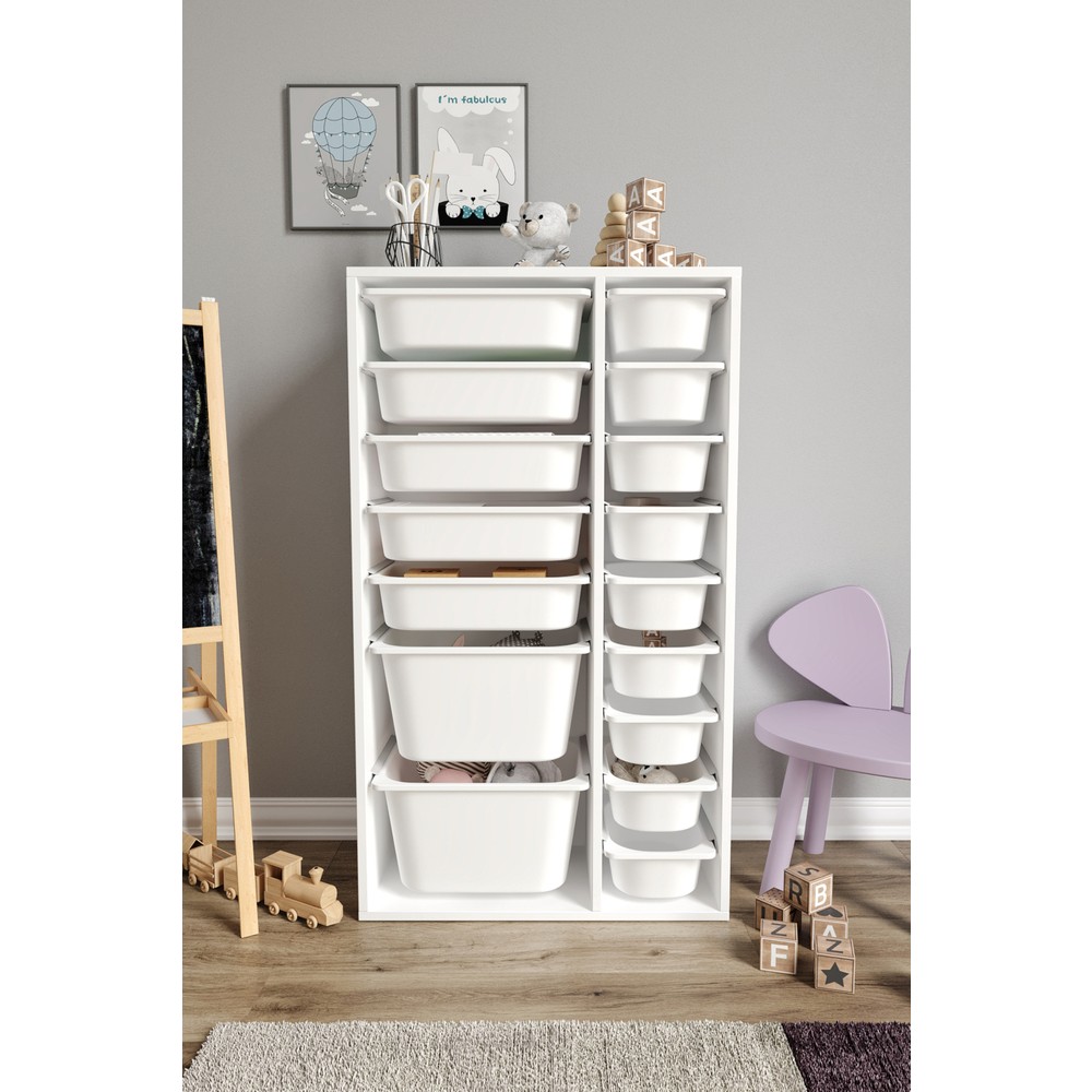 110000952122577.jpg Baby Darling %100 Mdf - Xl Duo 16 Sepetli Oyuncak Dolabı - Görsel 1