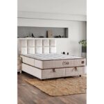 Niron Yatak Star Yatak Seti 140X190 cm Çift Kişilik Yaylı Sert Ortopedik Yatak Krem Keten Lüks Baza Başlık Takım
