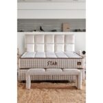 Niron Yatak Star Yatak Seti 140X190 cm Çift Kişilik Yaylı Sert Ortopedik Yatak Krem Keten Lüks Baza Başlık Takım - Görsel 2