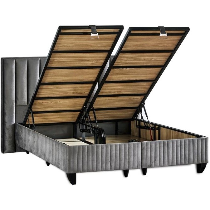 110000957803718.jpg Niron Yatak Hades Lüks Baza ve Başlık Seti 160X200 cm Çift Kişilik Baza ve Başlık Takımı Koyu Gri Özel Kumaş - Görsel 1