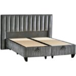 Niron Yatak Hades Lüks Baza ve Başlık Seti 160X200 cm Çift Kişilik Baza ve Başlık Takımı Koyu Gri Özel Kumaş - Görsel 2