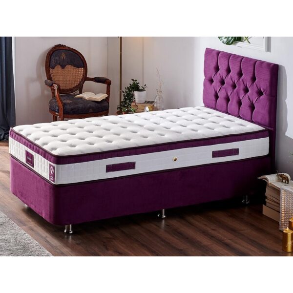 Niron Violet Yatak Seti 80x180 cm Tek Kişilik Yatak Baza Başlık Takımı - Orta Sert Yatak Mor Baza ve Başlığı