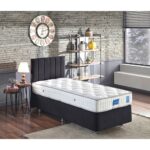 Niron Juliette 80x180 cm Tek Kişilik Yatak Baza Başlık Takımı - Siyah Kumaş Lüks Yatak Seti