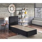 Niron Juliette 80x180 cm Tek Kişilik Yatak Baza Başlık Takımı - Siyah Kumaş Lüks Yatak Seti - Görsel 3