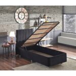 Niron Juliette 80x180 cm Tek Kişilik Yatak Baza Başlık Takımı - Siyah Kumaş Lüks Yatak Seti - Görsel 5