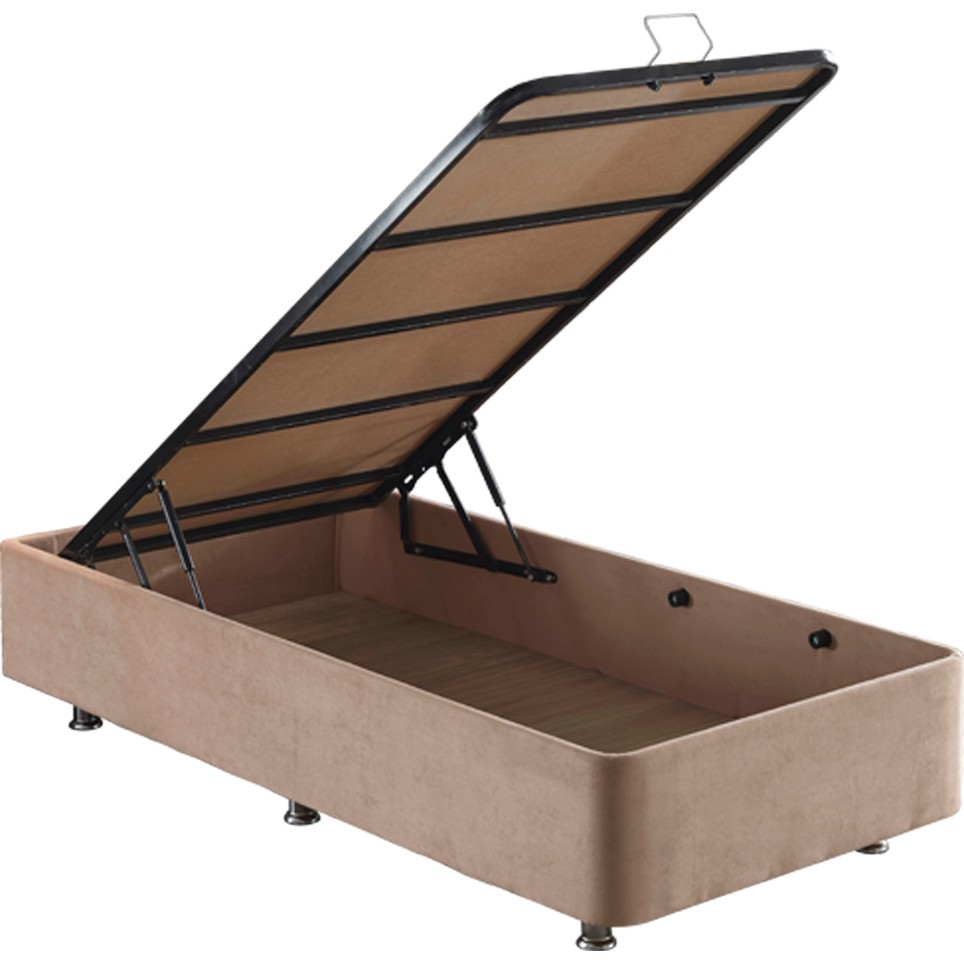 110000957954772.jpg Niron Ela Baza - 90X190 cm Tek Kişilik Sandıklı Sütlü Kahve Kumaş Baza Silinebilir Soho Kumaş - Görsel 1