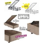 Niron Ela Baza - 90X190 cm Tek Kişilik Sandıklı Sütlü Kahve Kumaş Baza Silinebilir Soho Kumaş - Görsel 3