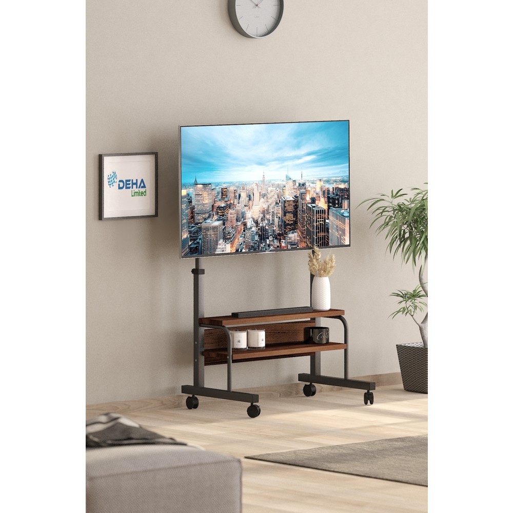 110000959994255.jpg Frenli Tekerlekli Yükseklik Ayarlı Tv Duvar Paneli Tv Standı Konsol Hareketli Televizyon Ünitesi - Görsel 1
