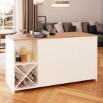 Bimossa Gustav L4710 Mutfak Adası 160  cm  – Beyaz Ahşap Üst, Şaraplık, Bar Masası Çok Amaçlı Depolamalı Dolap