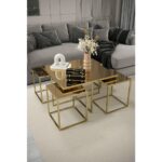 Home Plus Mobilya 4+1 Gold Kaplama Bronz Ayna Orta Sehpa - Görsel 2