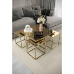 Home Plus Mobilya 4+1 Gold Kaplama Bronz Ayna Orta Sehpa