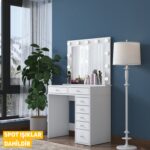 Rani BJ115 Hollywood Işıklı Aynalı Kulis Makyaj Masası 7 Çekmeceli Takı Düzenleyici Beyaz - Görsel 4