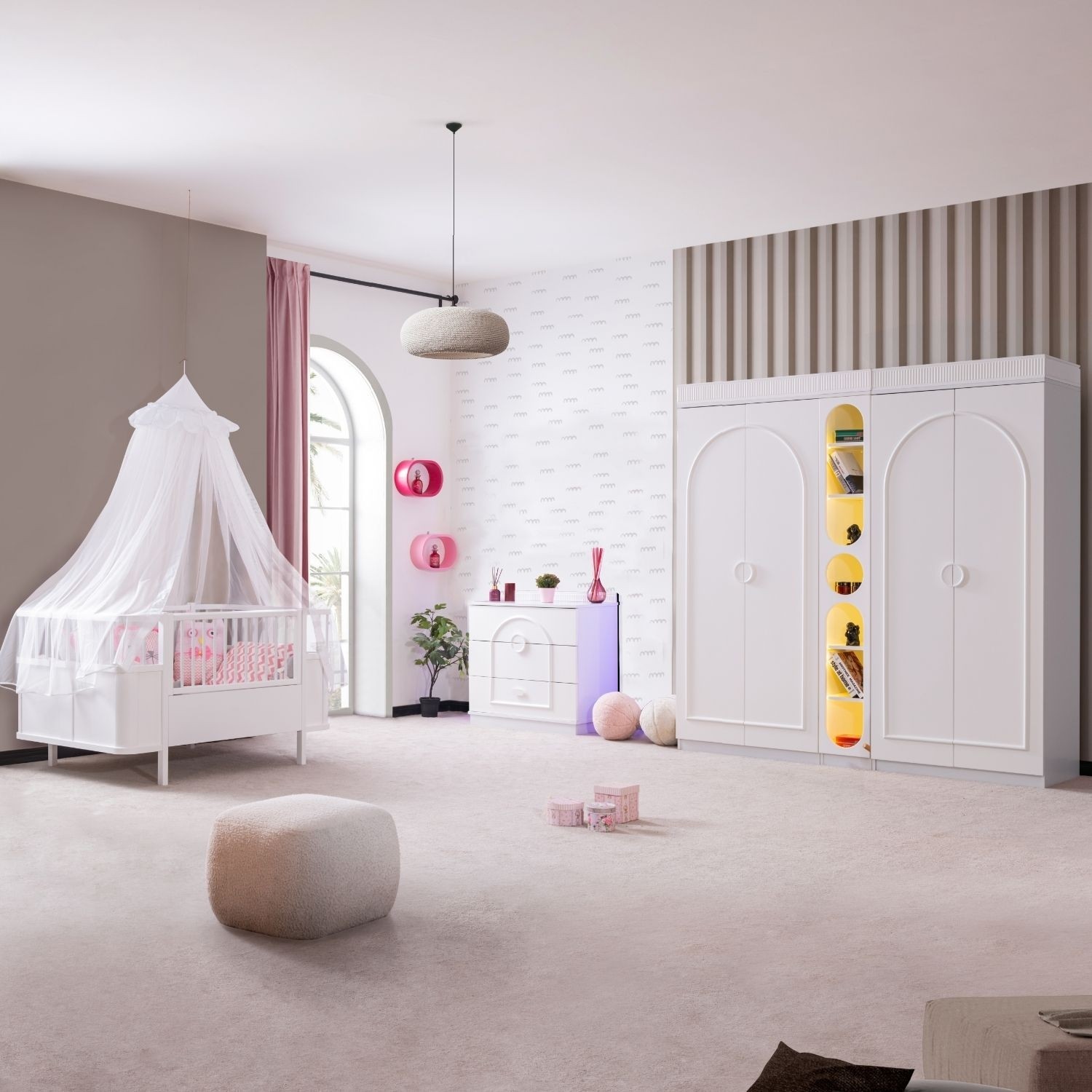 110000973000561.jpg Setay Dolunay Çocuk Odası Takımı, Dolunay 4 Kapaklı Dolap, Star Büyüyen Beşik, Şifonyer, Kitaplık - Görsel 1