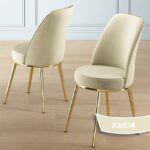 Canisa Vals Serisi 80 x 130 Lak Panel Beyaz Mermer Desen Gold Ayak Masa Takımı ve 4 Krem Sandalye - Görsel 3