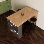 Bimossa Pablo L4920 Bar Masası 120  cm  Sepet Ahşap Beyaz 4 Raflı Açık Depolamalı Oturmalı Modern Mutfak Masası - Görsel 2