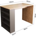 Bimossa Pablo L4920 Bar Masası 120  cm  Sepet Ahşap Beyaz 4 Raflı Açık Depolamalı Oturmalı Modern Mutfak Masası - Görsel 3