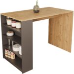 Bimossa Pablo L4920 Bar Masası 120  cm  Sepet Ahşap Beyaz 4 Raflı Açık Depolamalı Oturmalı Modern Mutfak Masası - Görsel 4