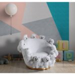 Most Teddy Kids Ayıcıklı Beyaz Peluş Kumaş Döner Berjer (Evinize Teslim)