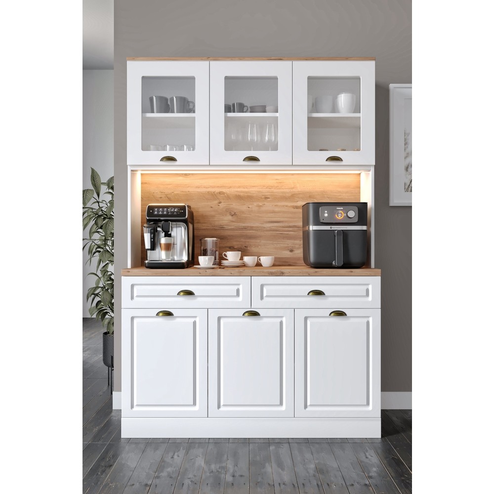 110000981083869.jpg Guneystore - Gözde Kahve Köşesi - 140 cm Komple Mdf Mutfak Dolabı - Çok Amaçlı Dolap - LED Aydınlatmalı - Ücretsiz Montaj - Görsel 1