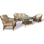 Monalin Home Garden I Lizbon 5'li Oturma Takımı (3-1-1-Masa) (Kahverengi) I Rattan El Örgüsü Bahçe Mobilyası