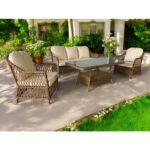 Monalin Home Garden I Lizbon 5'li Oturma Takımı (3-1-1-Masa) (Kahverengi) I Rattan El Örgüsü Bahçe Mobilyası - Görsel 2