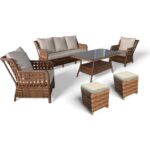 Monalin Home Garden I Elite 7 Kişilik Oturma Takımı (Kahverengi) I Rattan El Örgüsü Bahçe Mobilyası