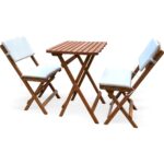 EVVON AHŞAP KATLANIR BİSTRO SET 2Lİ MİNDERLİ BALKON BAHÇE MOBİLYASI