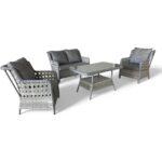 MONALİN MOBİLYA Elite Gri 4 Kişilik(2-1-1-Masa) Rattan Örgü Bahçe & Balkon & Teras Oturma Grubu Minderli & Camlı & Masalı Takım