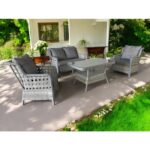 MONALİN MOBİLYA Elite Gri 4 Kişilik(2-1-1-Masa) Rattan Örgü Bahçe & Balkon & Teras Oturma Grubu Minderli & Camlı & Masalı Takım - Görsel 2